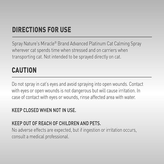 Nature's Miracle Cat Calming Spray, Stress-Reducing Formula, 8 oz | Promotes Relaxation, Reduces Hyper Activity & Anxiety, Non-Sedating, Works Within 10 Minutes