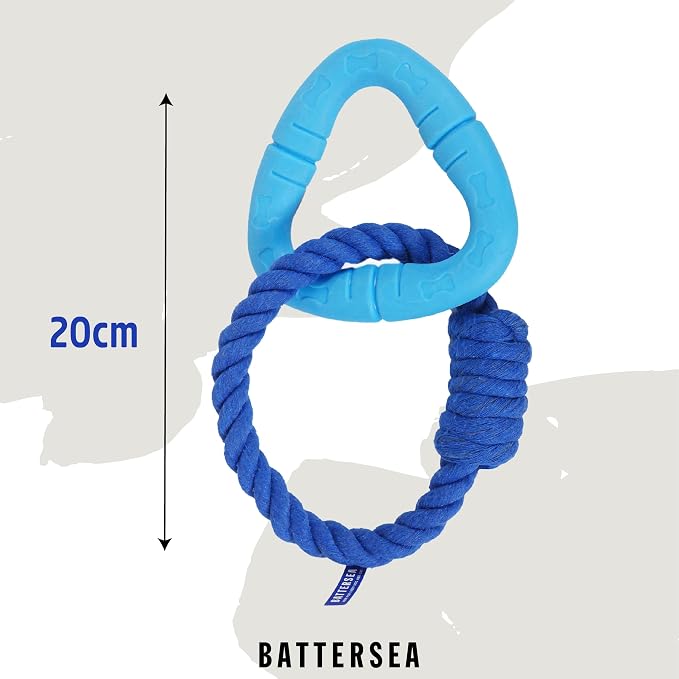 Rosewood Battersea Rope & Rubber Triangle Tug Dog Toy, 13cm x 20cm, Blue - Durable Interactive Toy for Tugging, Chewing, and Playtime with Dogs