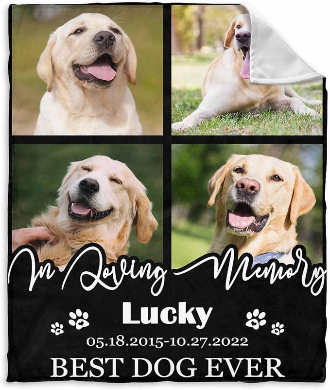 InterestPrint Personalized Pet Memorial Blanket in Loving Memory Best Dog Ever Blanket Custom Loss of Dog Memorial Fleece Blankets Memory Throw Blanket Gift for Grieving Pet Owner 50X60 Inch