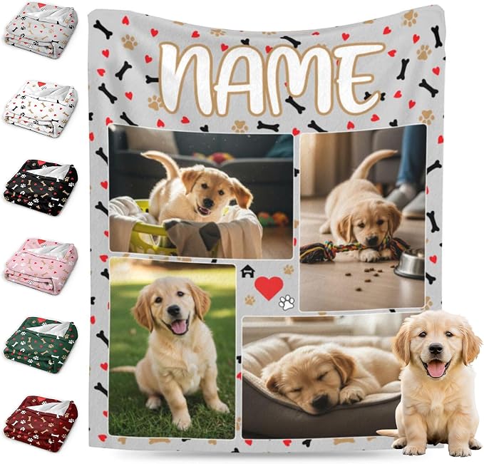 Nxwdwqa Personalized Dog Blanket Throws with Photos, Custom Pet Name Blanket, Dog Gifts for Pet Lovers, Customized Puppy Blanket for Adult Kid Birthday Christmas Fathers Mothers Valentines Gift