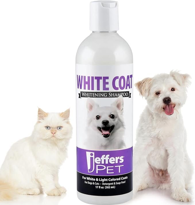 Jeffers Pet White Coat Shampoo for Dogs & Cats, 17 oz - Soap Free Coconut Cleanser with Vitamins A D E & Glycerin, Deodorizing Berry Scent Grooming Shampoo, Concentrated Bleach Free Formula, USA Made