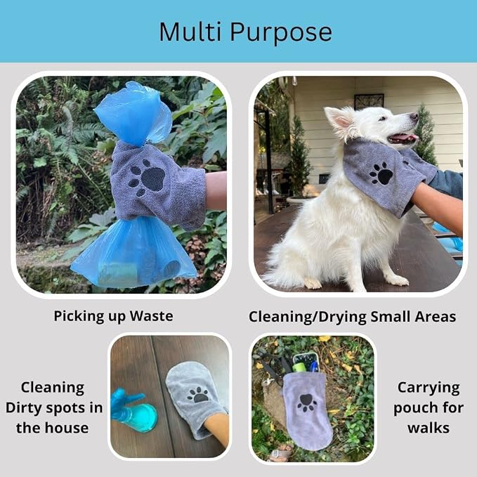 Penny & Niko Microfiber Pet Towel Mitts - Paw Cleaning and Drying Mitts/Gloves for Dogs and Cats (Gray, Standard - 4 Pack)