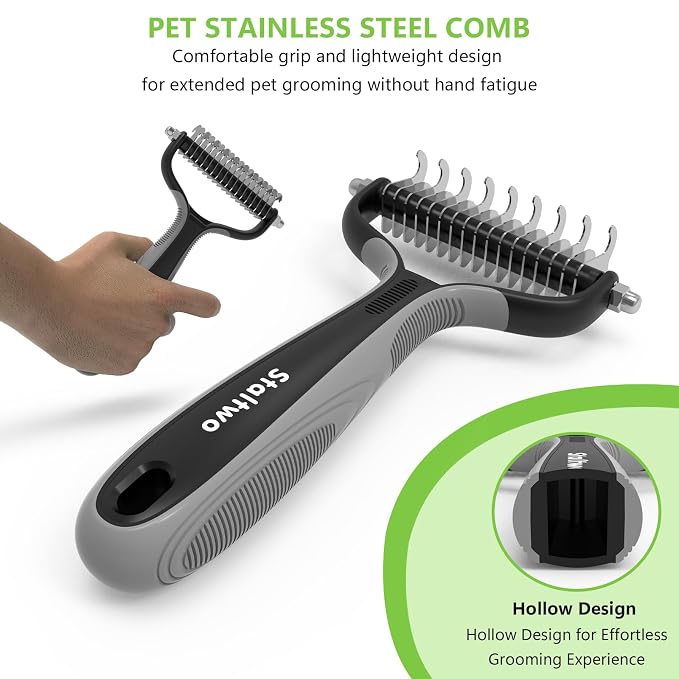 Staltwo Deshedding Dog Brush, Deshedding Undercoat Brush for Dog&Cat | Grey Extra-Wide Double-Sided Pet Grooming tool | Shedding Control for Long/Medium-Haired Dogs and Cats, Knot Removal