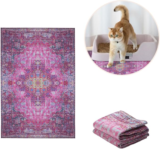 Lovewag Cat Litter Mat, Litter Box Mat, Mystic Fuchsia, 16x24, 2 Pack | Washable litter mat cover, kitty litter mat & cat mat for litter box, litter trapping mat, prevents tracking, multi-cat