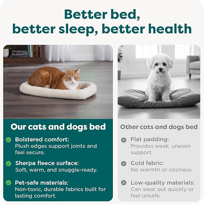 FurHaven Dog Bed for Extra Small Dogs & Cats, Bolster Crate Pad with Soft Supportive Base for Carriers & Kennels, Machine Washable, Extra Small, Sherpa Fleece, Gray