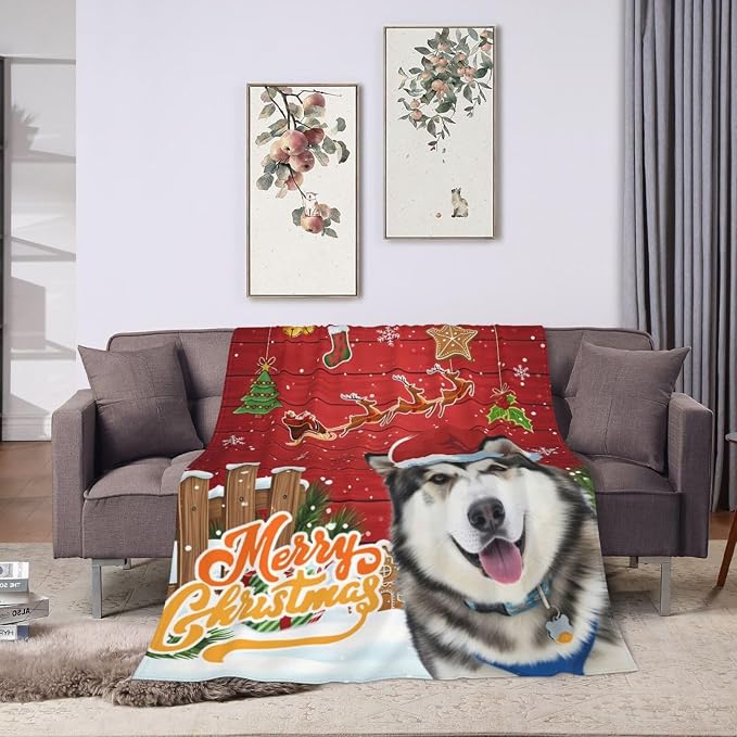 Nxwdwqa Personalized Christmas Dog Blanket Throws with Photos, Custom Christmas Pet Blanket, Dog Gifts for Pet Lovers, Customized Puppy Blanket for Adult Kid Birthday Fathers Mothers Valentines Gift