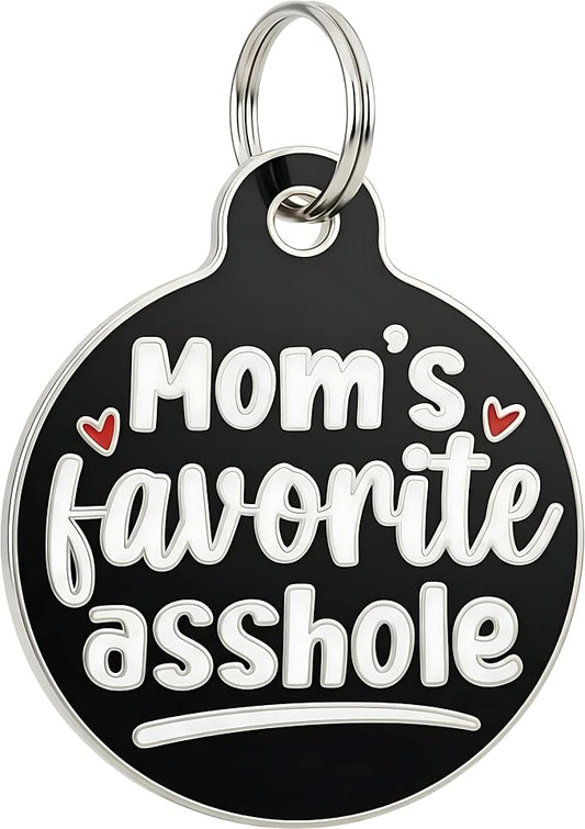 Bad Tags Personalized Dog and Cat ID Tags in 25+ Designs and 2 Sizes - 5 Lines of Custom Engraved Text - Funny Cute Personalized Pet Tags (Mom's Favorite A*Shole, Large (1.25 inch))