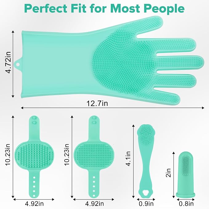 Augwind 6PCS Grooming & Bath Supplies for Dogs, Cats | Dog Washing Gloves | Dog Bath Brush | Dog Shower Brush | Pet Grooming Gloves | Dog Grooming kit | Pet Supplies for Showerhead & Sprayer (Green)