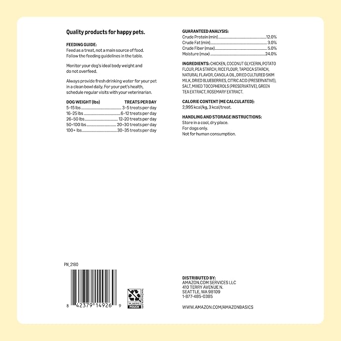 Amazon Basics Chicken Flavor Training Treats for Dogs, 2 lb. Bag (32 oz) (Previously Wag)