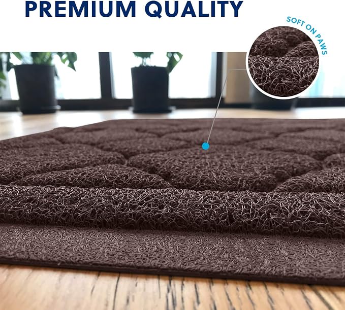 Cat Litter Box Mat, Kitty Premium PVC Pad, Durable Trapping Rug, Phthalate Free, Urine-Resistant, Scatter Control, XXL 47 x 36 Inch, Brown