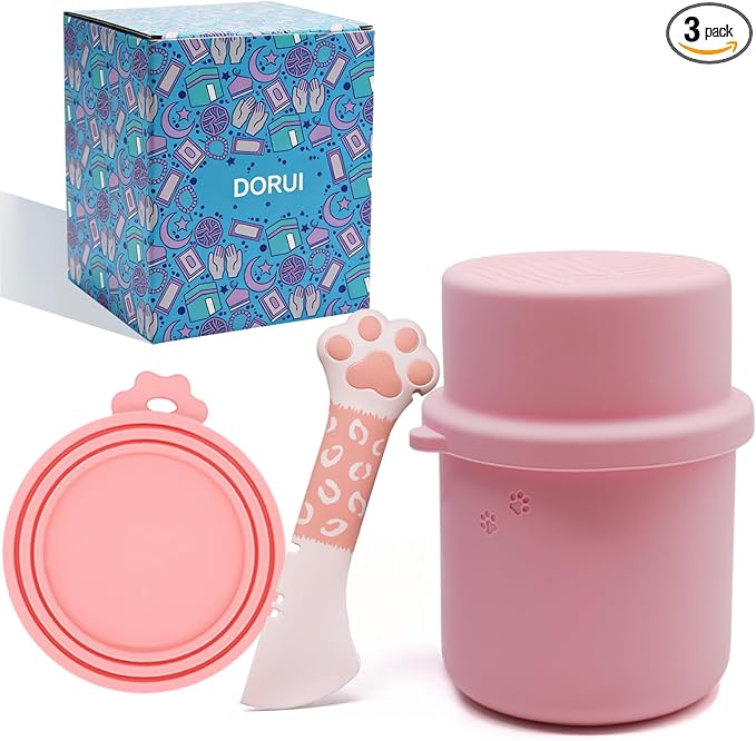 Original Canned Dog Food Storage Container | Wet Food Can Opener Spoon | Silicone Pet Can Lid | BPA Free, Airtight, Dishwasher & Freezer Safe(Pink)