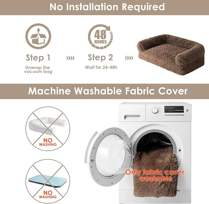EHEYCIGA Foldable Human Dog Bed, 72"x44"x11" Orthopedic Memory Foam Human Sized Dog Bed, Waterproof Pet Bed for People, Faux Fur Pet Couch for Adult with Non-Slip Bottom, Brown