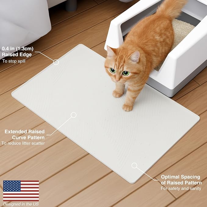 Cat Litter Box Mat - L Large Size 34 x 22 in, Water Proof, Kitty Litter Trapping Mat, Easy to Clean, Scatter Control, Odorless, Pet Supplies for Indoor Cats, Beige Gray