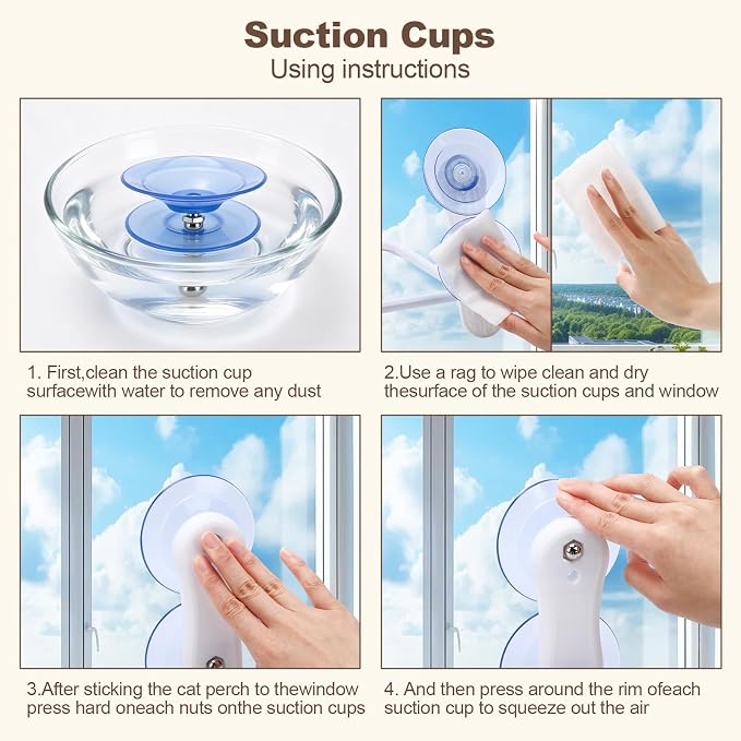 Renter Friendly Cat Shelves, Cat Window Perch Hammock Bed with 4 Suction Cups, Cordless Foldable Metal Frame & Reversible Cover, Indoor Window Hammock