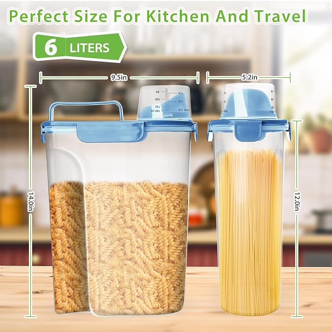 Viretec Rice Storage Container, 5 to 10lb Dry Food Airtight Dispenser, Pet Dog Cat Food Canister, BPA Free Clear Plastic Kitchen and Pantry Organization Bin for Oatmeal, Grain, Cereal, Pasta, Flour