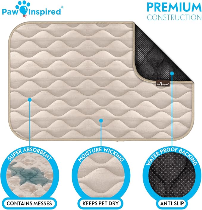 Paw Inspired Washable Padded Crate Mats for Dogs, Beige, 41x28 Inch | Fits 42-inch Kennels, Leakproof, Waterproof Bottom, Plush Dog Pad, Pet Bed