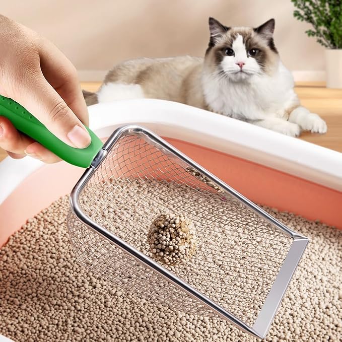 Metal Cat Litter Scoop,Sturdy Litter Cleaner Corner Shovel,Stainless Steel Mesh Litter Shovel,Easy to Clean Reptile Terrarium Sand Waste(Green)-Christmas