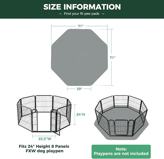 FXW Washable Pee Pads for Dogs, Super Absorbent, 29" Octagon, 1 Pack | Machine washable, Non-slip backing, Fits 24"H 8-Panel FXW Rollick/Homeplus Playpens