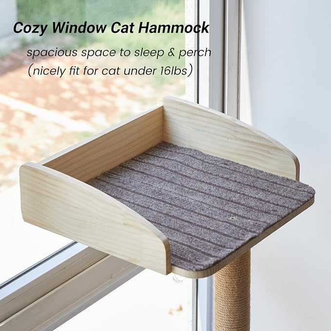 Cat Window Perch with Tall Scratching Posts, Inside 48 in Tall Climbing Tree Hammmock Mounted with Suction Cups for Climbing, Bird Watching, and Play, Supports 45 lbs