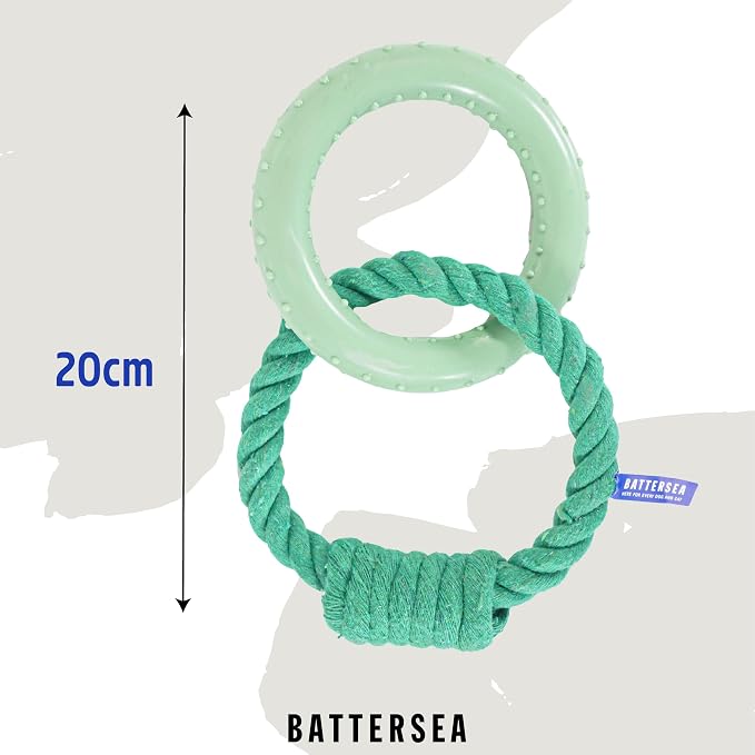 Rosewood Battersea Rope & Rubber Rings, Tug Dog Toy, 13cm x 20cm