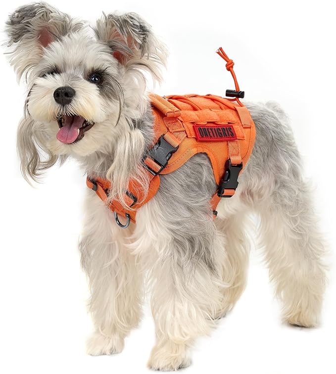 OneTigris Tactical Dog Harness Vest,No-Pull Service Dog Vest with Hook & Loop Panels,Adjustable Dog Vest Harness for Walking Hiking Training(Orange,XX-Small)
