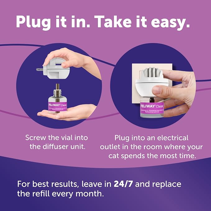 FELIWAY Classic Cat Calming Diffuser Kit and 3 Pack Refill – Helps Reduce Stress‑Related Behaviors Like Urine Spraying, Scratching, and Hiding – 30‑Day Cat Pheromone Plug in Diffuser | Helps Reduce Stress‑Related Behaviors Like Urine Spraying, Scratchi...