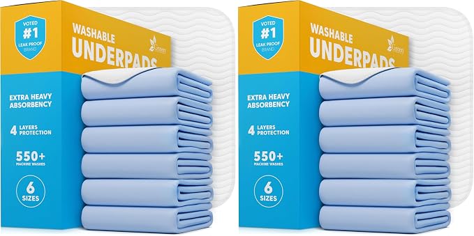 Washable Underpads - Large Pads for use as Incontinence Bed Pads, Reusable Pet Pads, Great for Dogs, Cats, Bunny, Seniors Bed Pad (Pack of 12 - 34x36)
