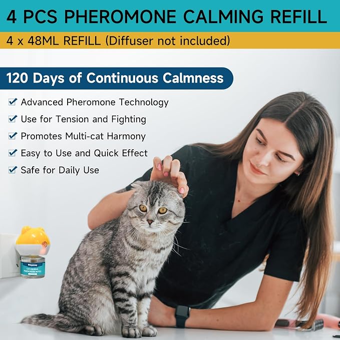 Woyamay Cat Calming Diffuser Refills for Cats Relieve Anxiety & Stress | 4-Month Supply Cat Pheromones Calming Diffuser Refills for Cats, Cat Pheromone Diffuser Refills (Fits All Common Diffuser)