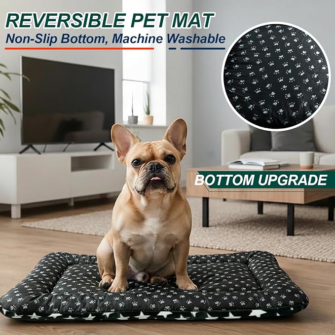 Washable Dog Bed Mat with Anti-Slip Bottom, Deluxe Plush Memory Foam Crate Pad & Waterproof Outdoor Kennel Mat for Dogs & Cats-Durable Crates Beds, Large Medium Small Puppy Size30 x 20",Green