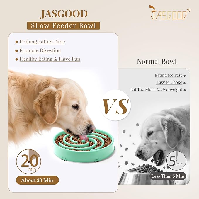 JASGOOD Slow Feeder Dogs Bowl for Medium Dogs,Anti-Gulping Pet Slower Food Feeding Bowls Stop Bloat,Preventing Choking Healthy Design Dogs Bowl, O-Pea Green