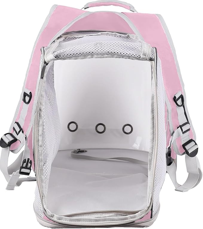 Dual Extension Pet Backpack Carrier for Large Cat and Small Puppy up to 20 Pounds, Clear Space Capsule Astronaut Transparent Bubble Window Pet Vet Travel Visit Bag