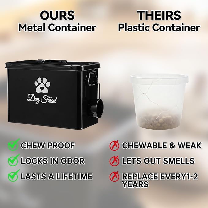 Dog Food Storage Container, Cute Airtight Pet Food Storage Containers with Metal Lid Scoop, 9-12 Lb Large CapacityDog Treat Snack Jar, Black Container Bin for Kitchen Counter Pantry