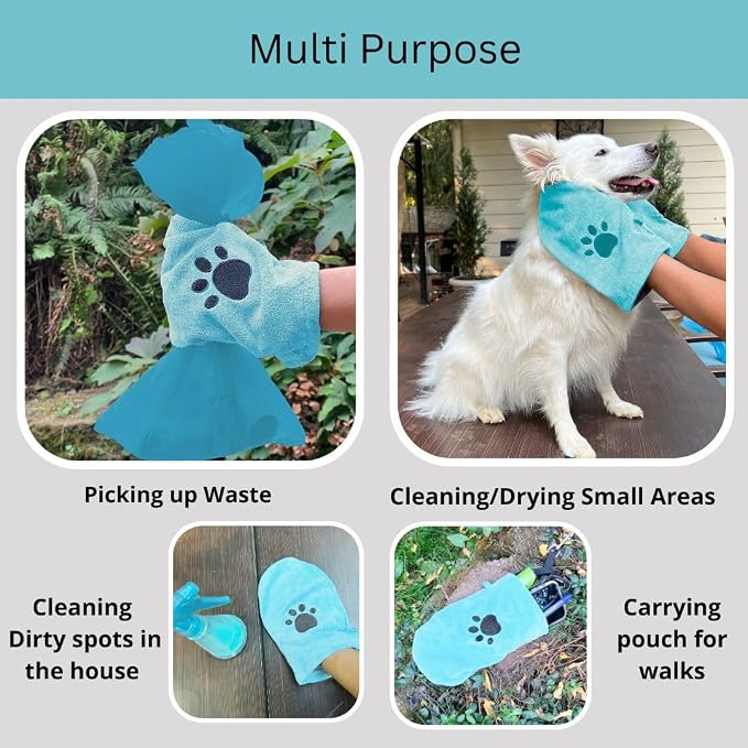 Penny & Niko Microfiber Pet Towel Mitts - Paw Cleaning and Drying Mitts/Gloves for Dogs and Cats (Sky Blue, Standard - 2 Pack)
