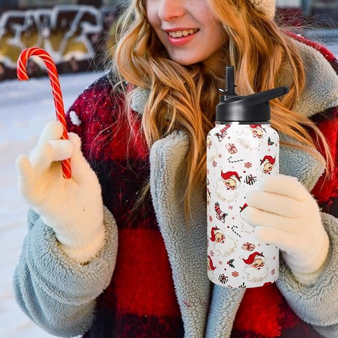 30 oz Christmas Santa Flip Tumbler with lid and Straw CoffeeTravel Mug Cup Water Botter,Christmas Gifts for Women,Christmas Stuff Decor Accessories