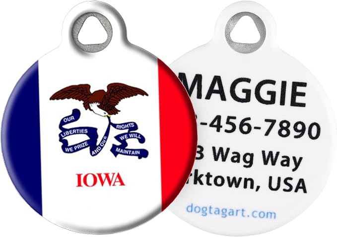 Personalized United States Flags Pet ID Tags for Dogs and Cats, Iowa Flag, Large