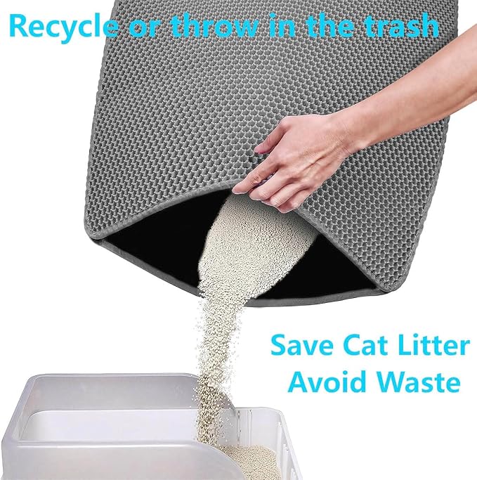 Cat Litter Mat, Double Layer Honeycomb, 30"x24", Gray | XL Litter Box Mat, reduces Litter Tracking, waterproof non-slip, easy-clean, soft on paws, scratch resistant, BPA-free EVA