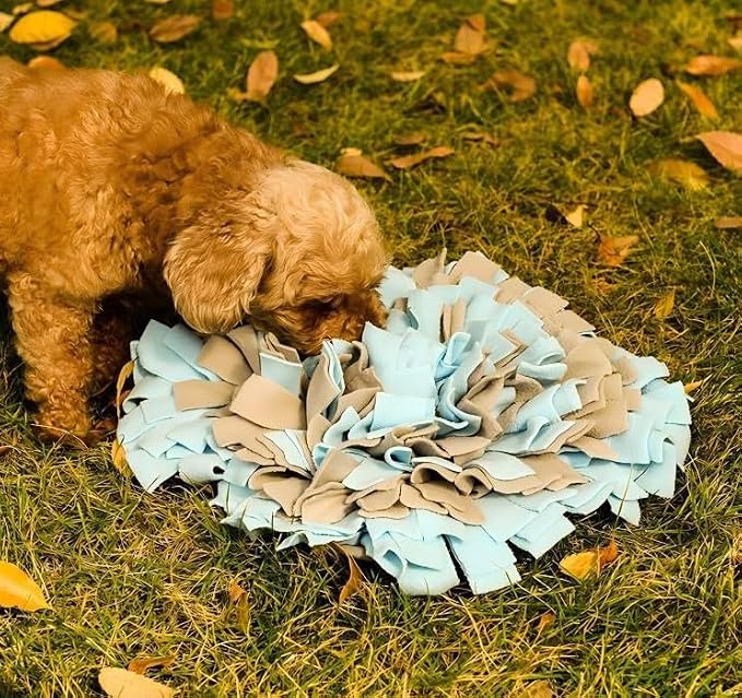 Pet Fleece Snuffle Mat Square Shape Foraging Mats Interactive Feeding Toy Anti Slip Slow Feeder Treat Dispenser for Dog Rabbit Guinea Pig (Blue/Grey)