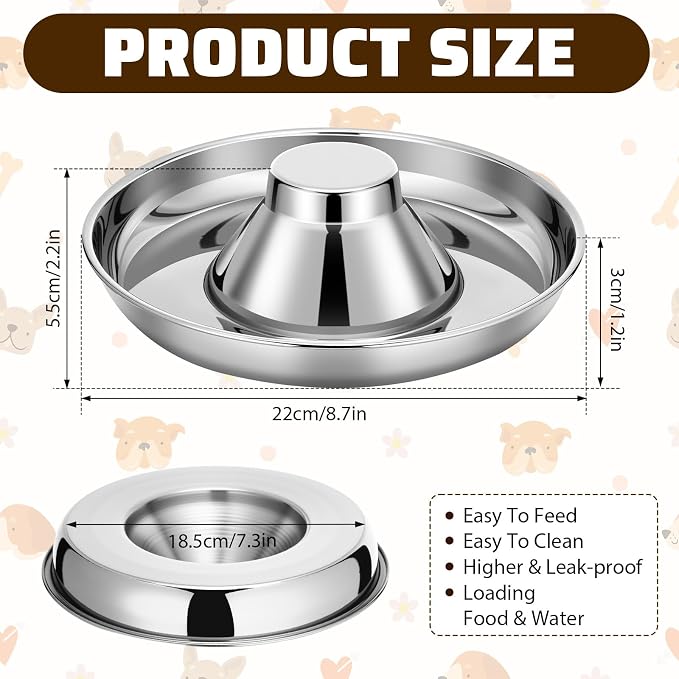 Zopeal 6 Pcs 8.7" Stainless Steel Puppy Bowls, Kitten Bowls for Food and Water, Multiple Mini Puppy Cat Food Bowl Weaning Slow Feeder for Kitten, Litters, Cat, Small Dogs, Pets