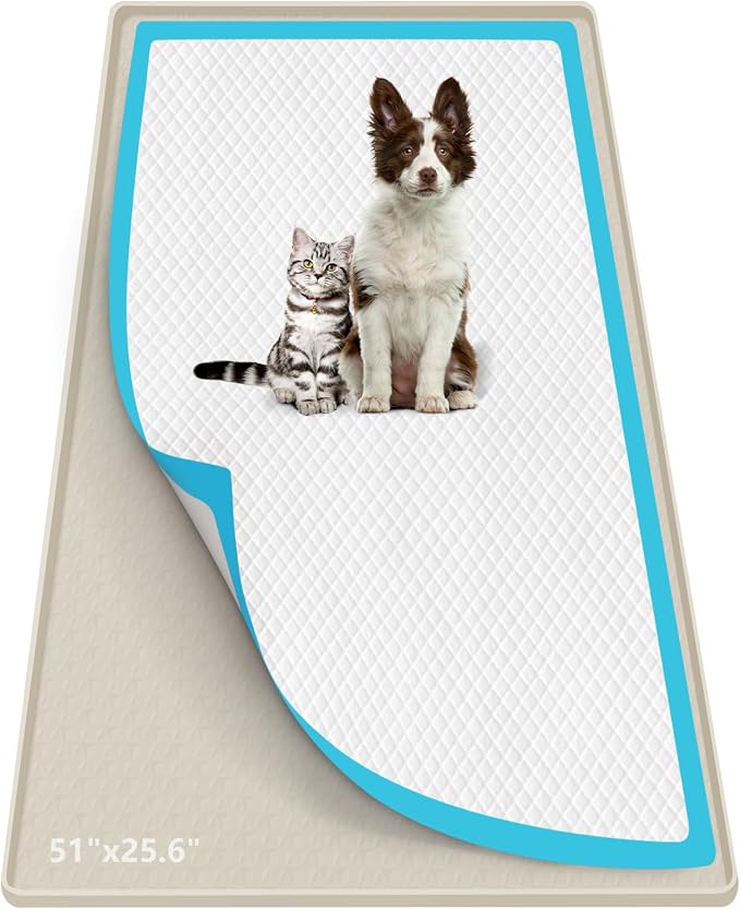 Pee Pad Holder for Dogs 51''x25.6'' Silicone Puppy Pee Pad Tray, Beige | Extra Large Dog Potty Tray Leak-Proof, High Edge, No Spill Training Pads for Floor Protection, No Pee Pads