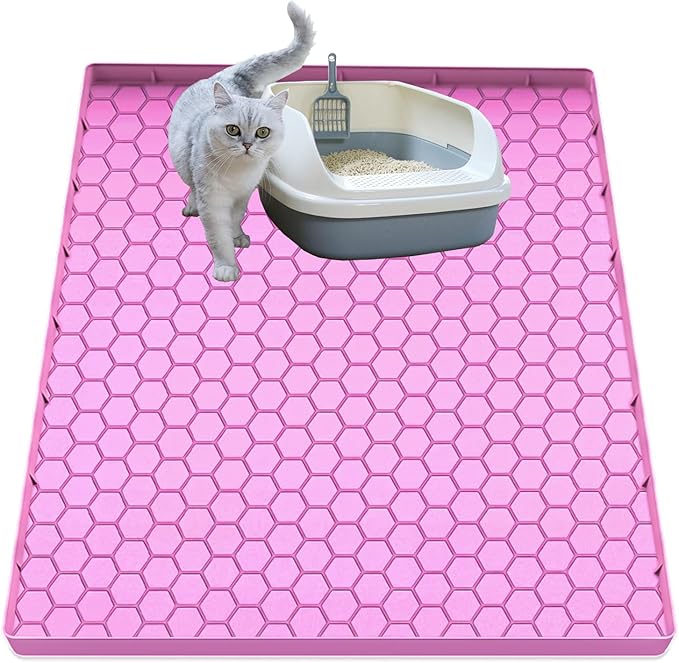 Cat Litter Mat for Litter Box, Silicone Large Cat Litter Trapping Mat - 25x19 in, Waterproof & Non-Slip, Durable & Easy Clean, Pink