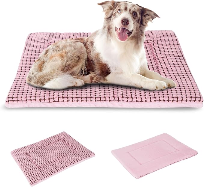 BVAGSS Reversible Dog Crate Pad, Memory Foam Pet Bed Mat, Soft Warm Machine Washable Sleeping Kennel Mattress for Small Medium Dogs XH079 (36''x23''x1.6'',Pink)