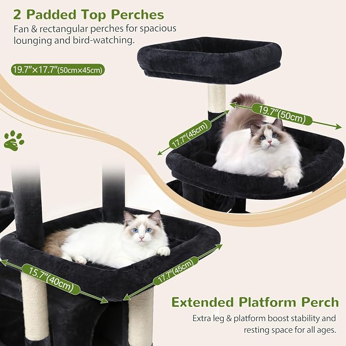 Globlazer 75in Sturdy Cat Tree Tower for Indoor Large Cats, S75, Dark Grey | Multi-Level Heavy Duty Cat Tower with Scratching Post, Oversized Condos & Perches for Big Cats, Large Baskets, Enlarged Base