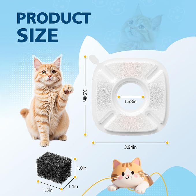 16 Pcs Cat Water Fountain Filters for Veken 95oz/2.8L, 67oz, 135oz Dog Water Fountain Automatic Pet Fountain Dog Water Dispenser 8 Pcs Pet Fountain Filter Replacement & 8 Pcs Pre-Filter Sponges