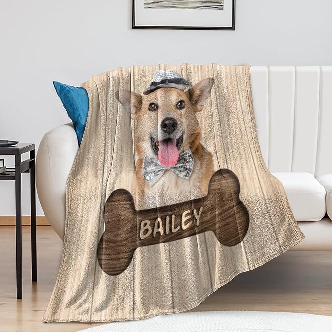 Artsadd Personalized Dog Blanket with Photos & Pet Name, Custom Dog Memorial Blanket and Throws for Remembrance, Customized Puppy Blanket, Dog Gifts for Pet Dog Lovers, Dog Mom Gifts for Women Xmas L