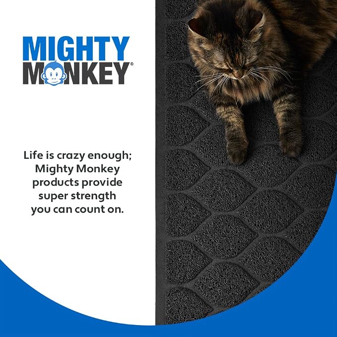 MIGHTY MONKEY Waterproof BPA Free Cat Litter Box Trapping Mat, Easy Clean Floors, Textured Backing, Soft on Sensitive Kitty Paws, Cats Accessories, Less Waste, Stays in Place, 24x17, Black
