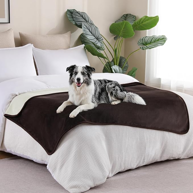 Waterproof Blanket 40"x60" for Adults, Reversible Waterproof Bed Cover for Dogs Cats Pets, Soft Leakproof Blanket for Bed Couch Sofa Furniture Protector, Brown/Off White
