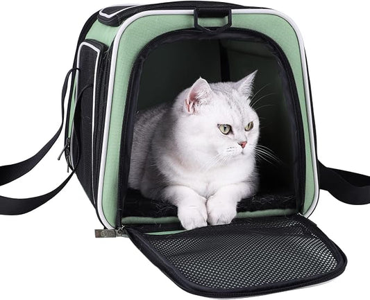 Top Load Cat Carrier for Medium Cats and Small Dogs with Washable Cozy Bed, 3 Doors and Shoulder Strap. Easy to get cat in, Easy Storage, Lightweight, Airline Approved