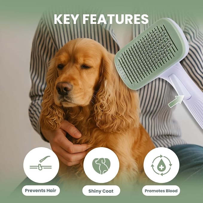 Self Cleaning Slicker Brush for Dogs & Cats, Deshedding Dog Brush | Cat Brushes for Indoor Cats, Removes Loose Undercoat, Mats and Tangles, Skin Friendly Grooming for Long and Short Hair
