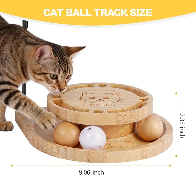 Cat Ball Track Toy, Interactive Cat Toy for Indoor Cats - Cat Wand & Track Ball, 15 Replacement Heads, Anti-Slip Base, Easy Assembly Cat Teaser for Kittens & Adult Cats