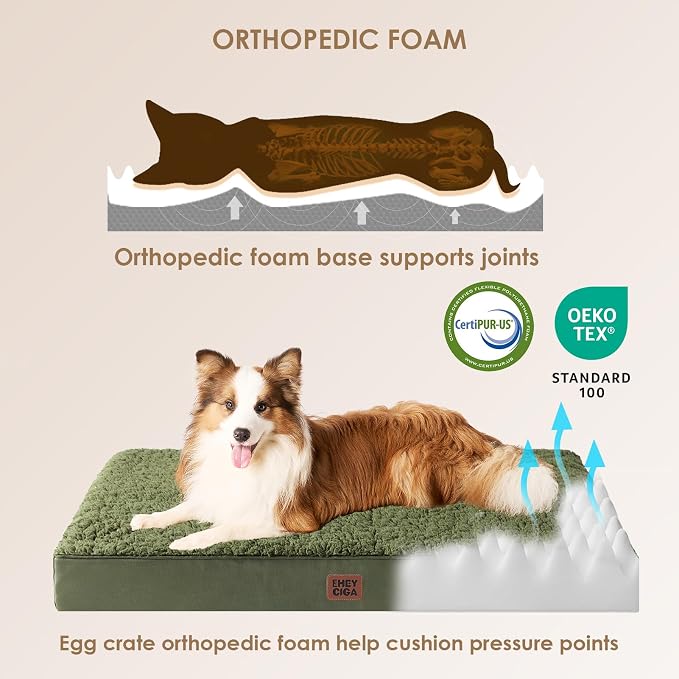 EHEYCIGA Orthopedic Dog Bed Medium with Removable Washable Cover, 30x20 | Egg Crate Foam Support, Durable Oxford fabric, Non-Slip Bottom, Machine Washable, Soft Waterproof Plush Pet Bed Mat For Crate